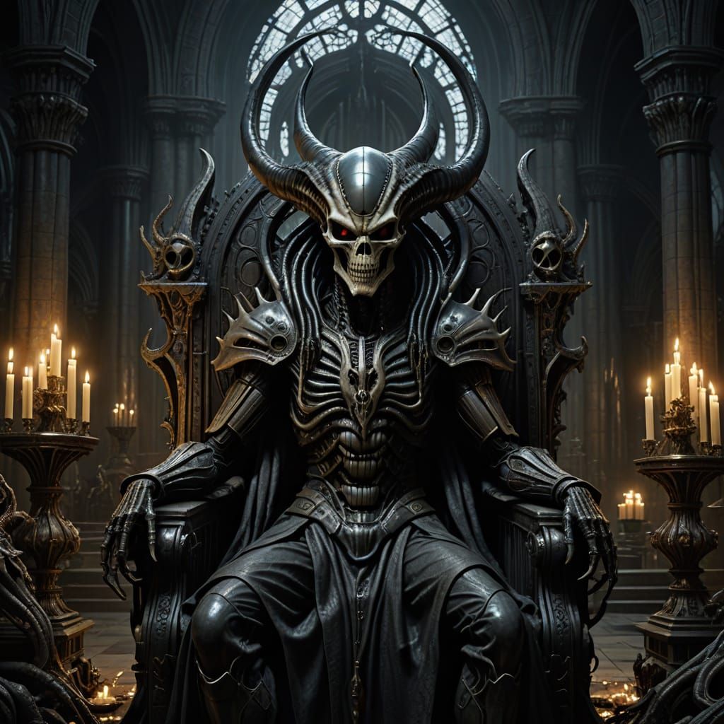 Gothic Dark Fantasy Queen Seated on Throne of Bones