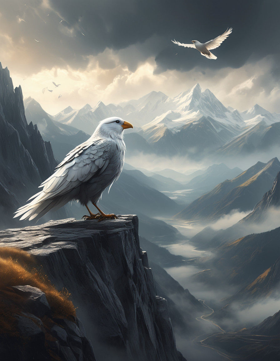 Majestic Human Bird Soars Through the Skies in Dark Fantasy...