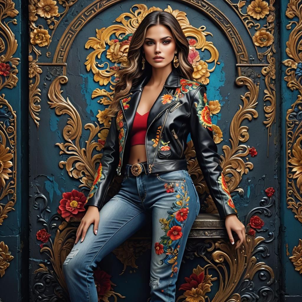 Versace Model in Baroque Fashion Portrait