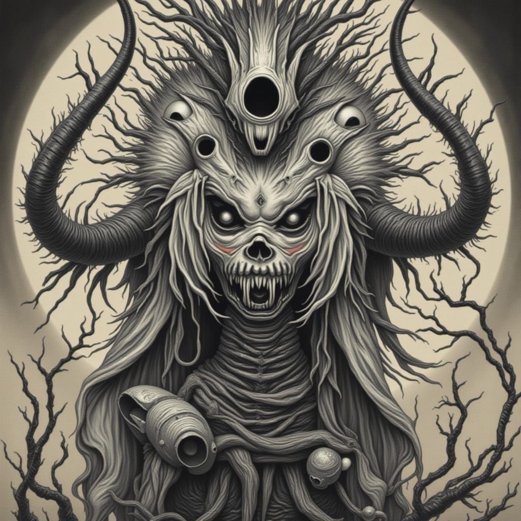 Zebra Punk Branch Landscape with Futuristic Elements