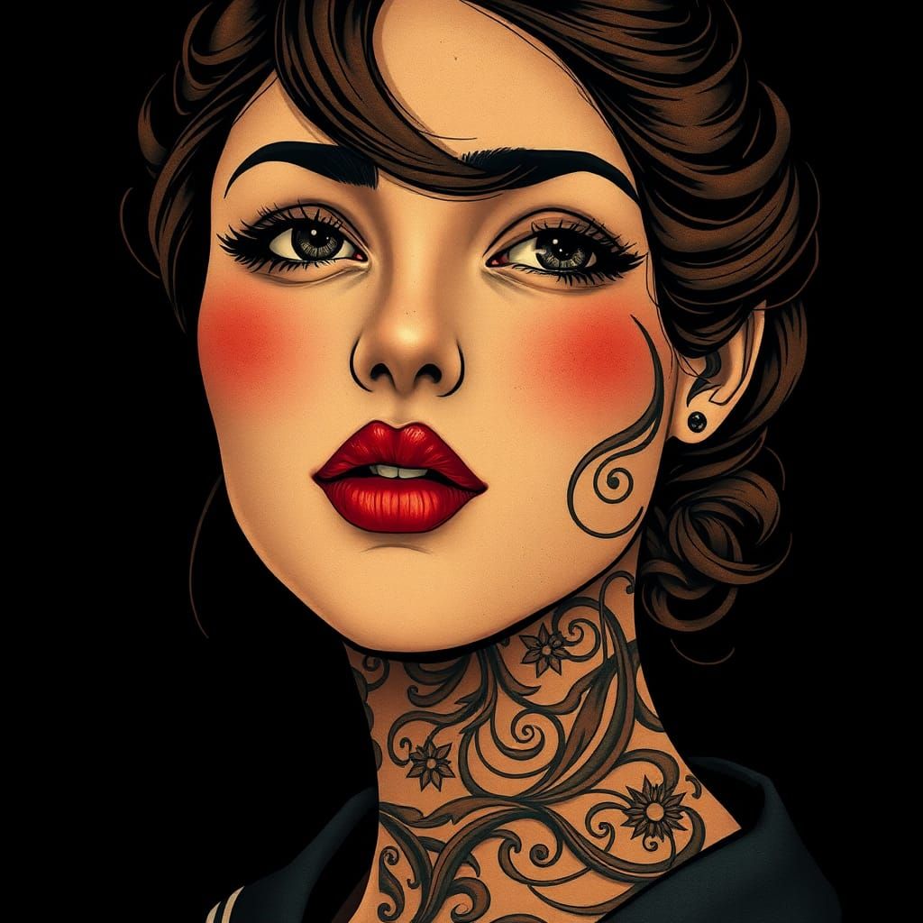 Portrait with Tattoos in Art Nouveau Style