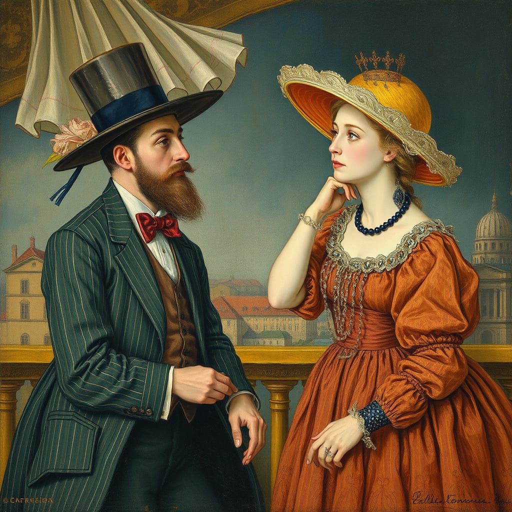 Allegorical Pointillist Oil Painting