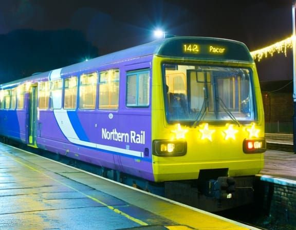 Pacer Railbus Lit Up for New Year Celebration