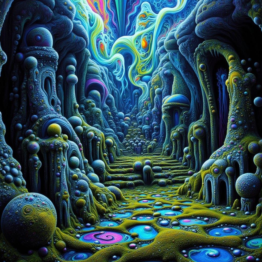 Futuristic Glowing Forms in Surreal Cemetery Checkerboard