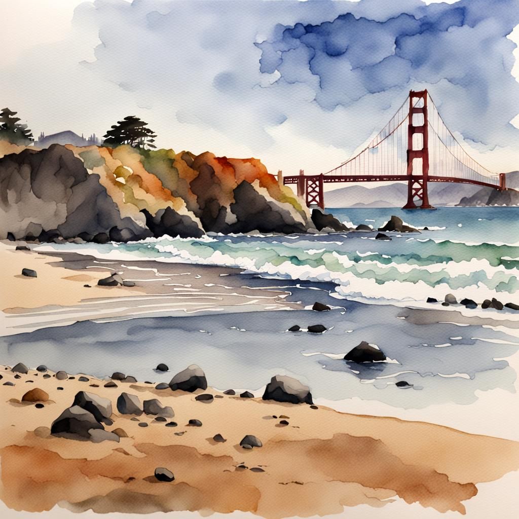San Francisco Beach in Watercolor