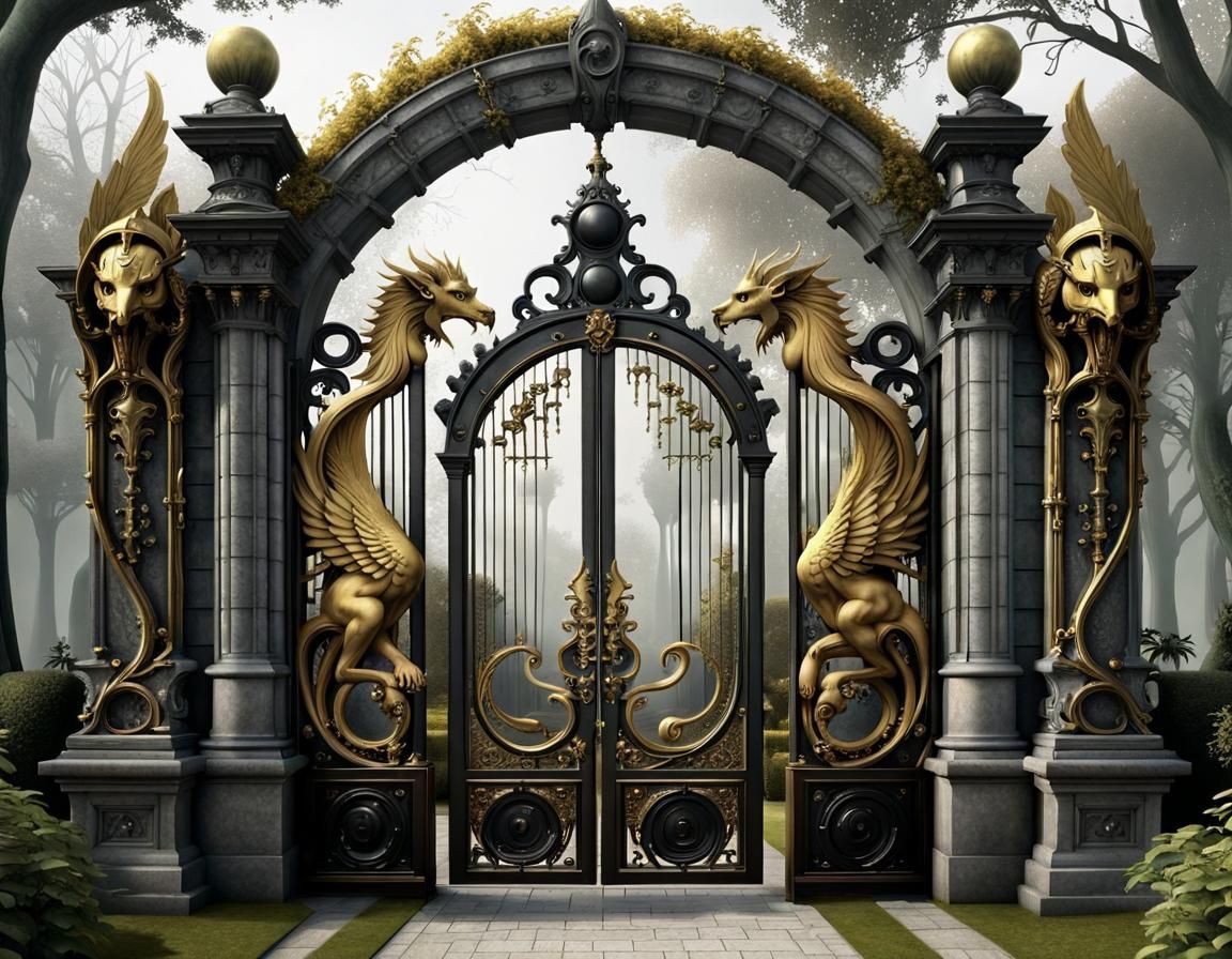 Gothic Garden Glade with Golden Gates