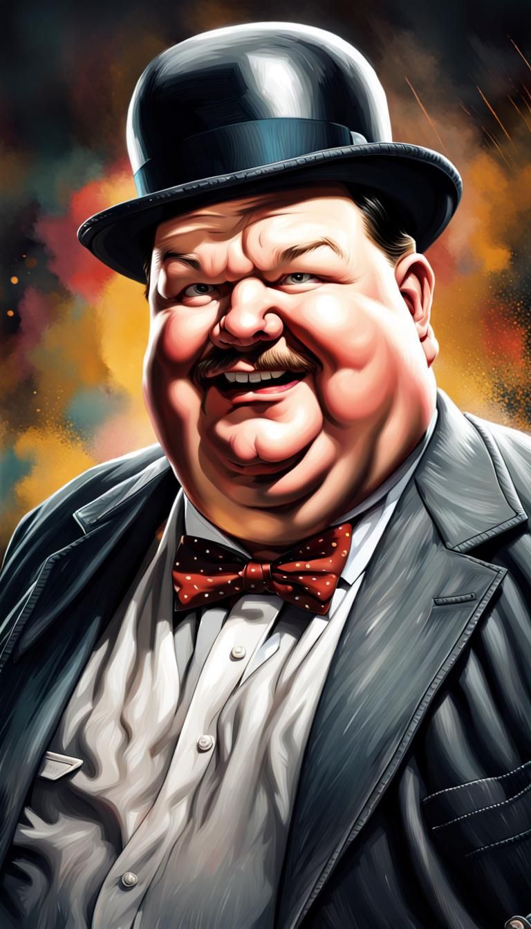 Hyperrealistic Portrait of Oliver Hardy in 8K