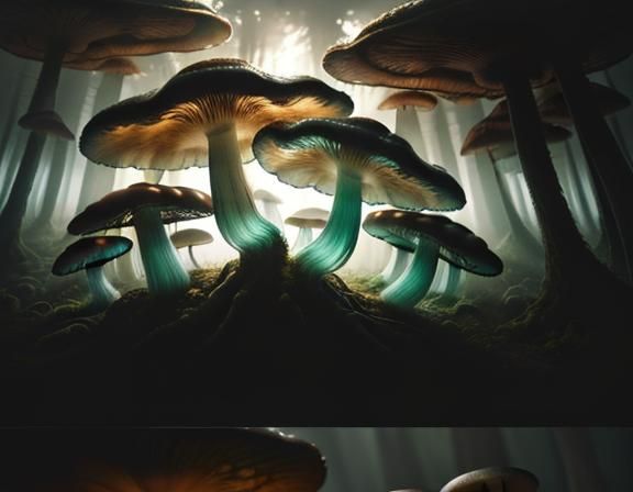 Jellyfish and Toadstools in Atmospheric Digital Matte Painti...