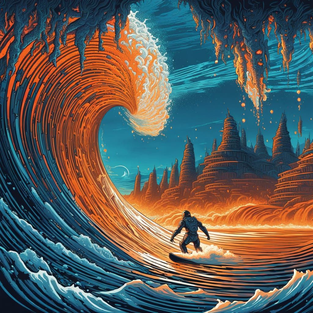 Cyborg Android Rides Binary Tunnel Wave