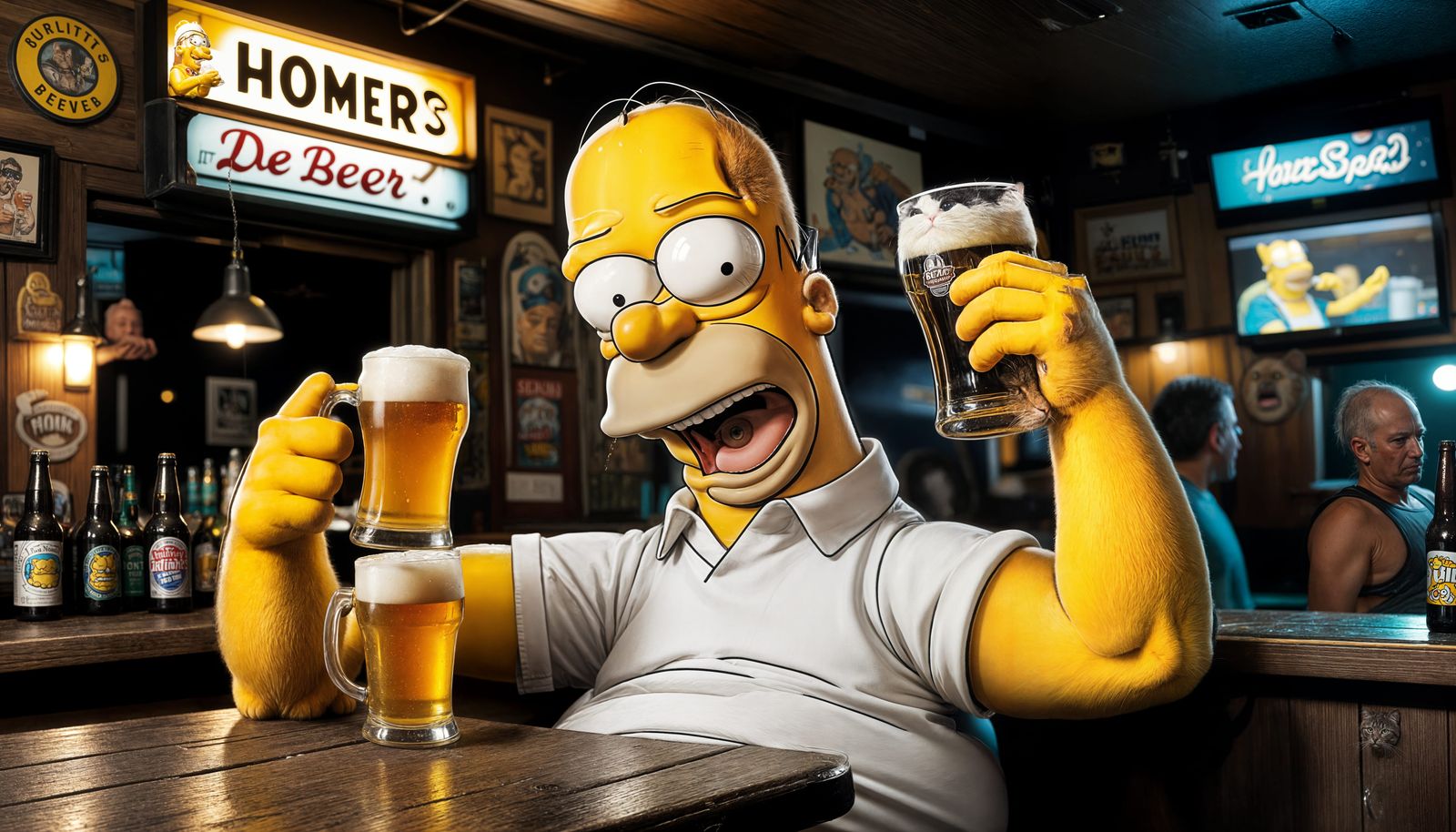 Cat and Homer Simpson at Dive Bar