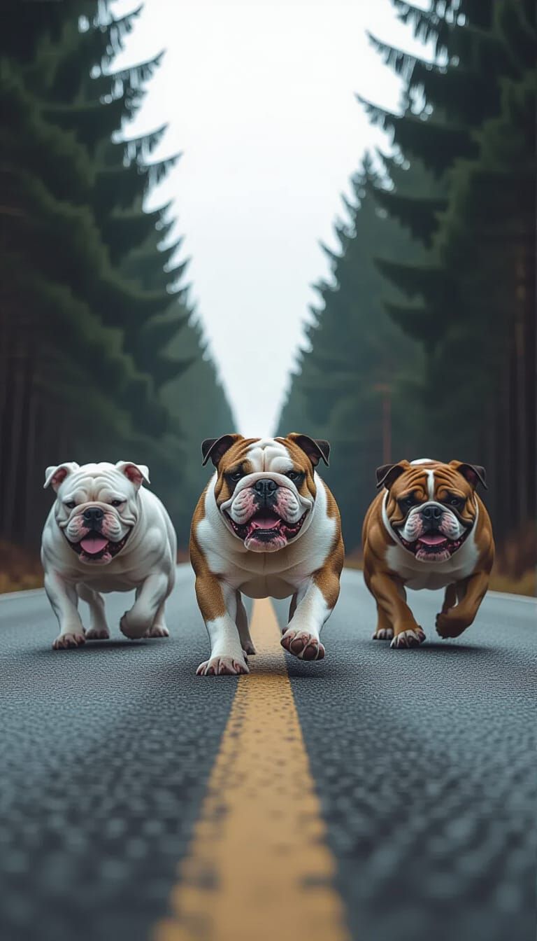 Menacing Bulldogs Attack on Desolate Road