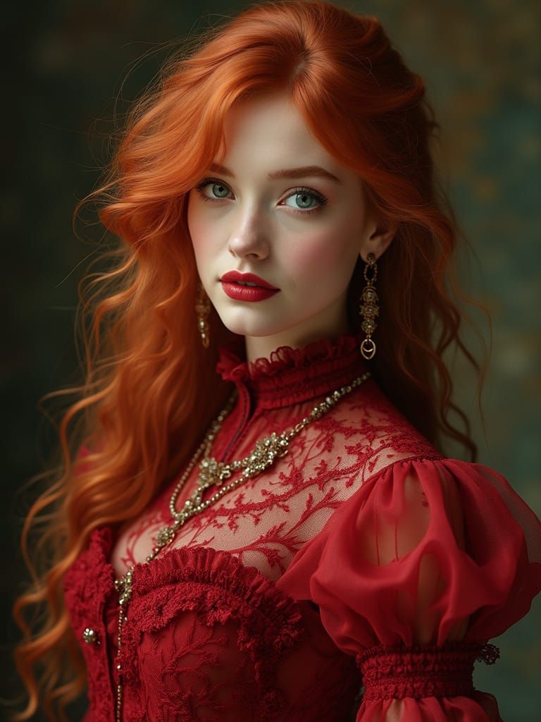 Romantic Victorian Lady with Red Hair and Green Eyes