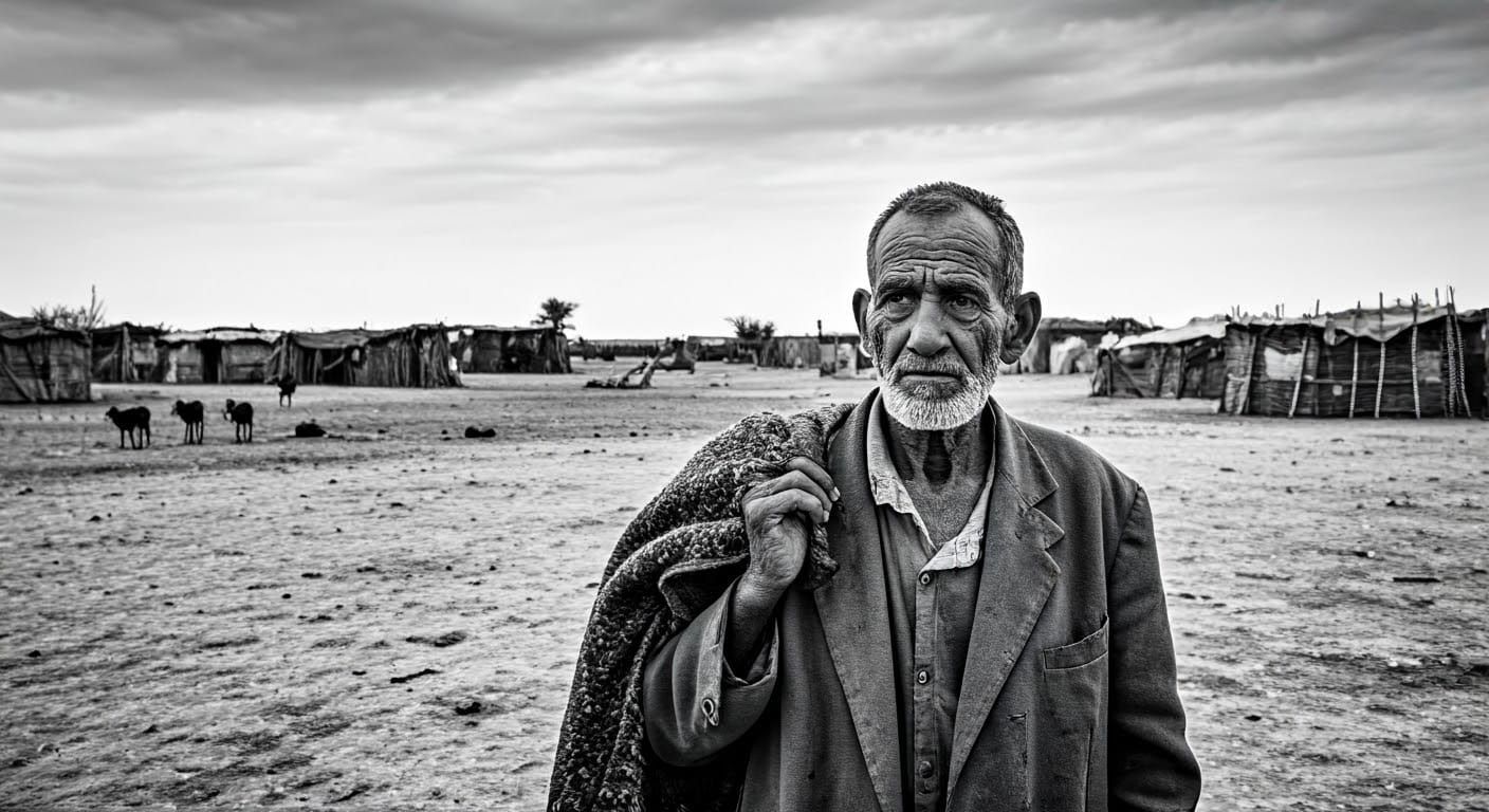 Resilient Elderly Man in Arid Landscape