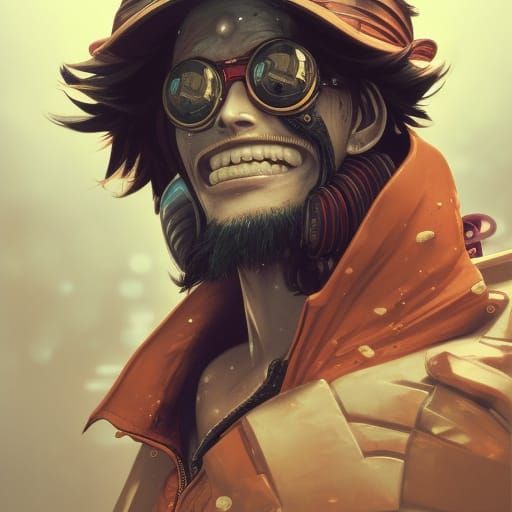 Cyberpunk version of Monkey D. Luffy