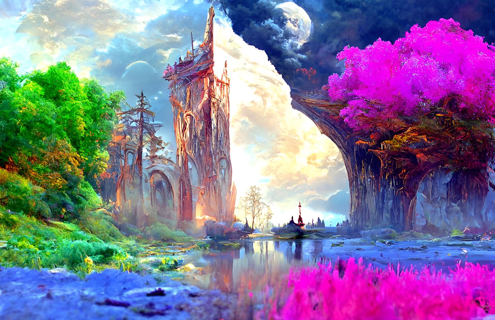 Castle Divided: Light and Dark Digital Painting