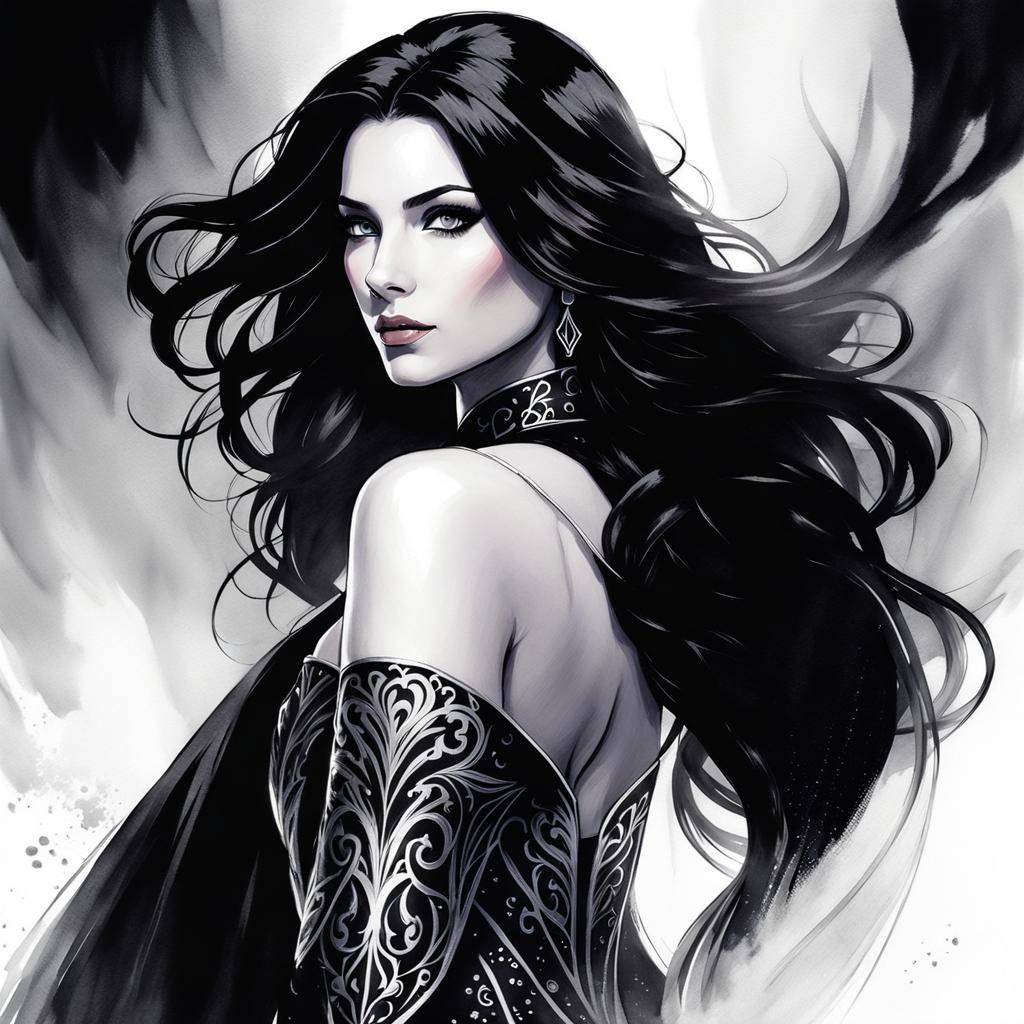 Yennefer of Vengerberg Portrait in Black and White Ink