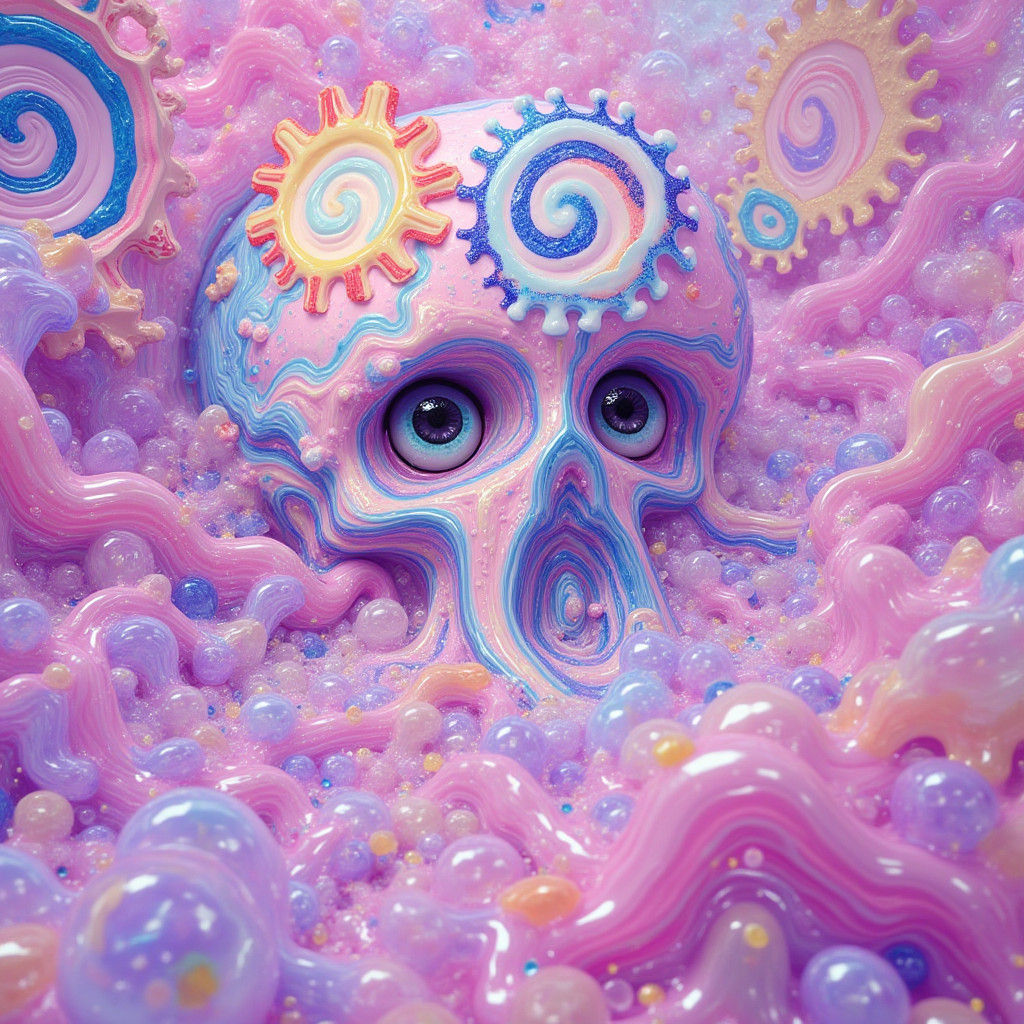 Psychedelic Melting Figure in Ethereal Landscape