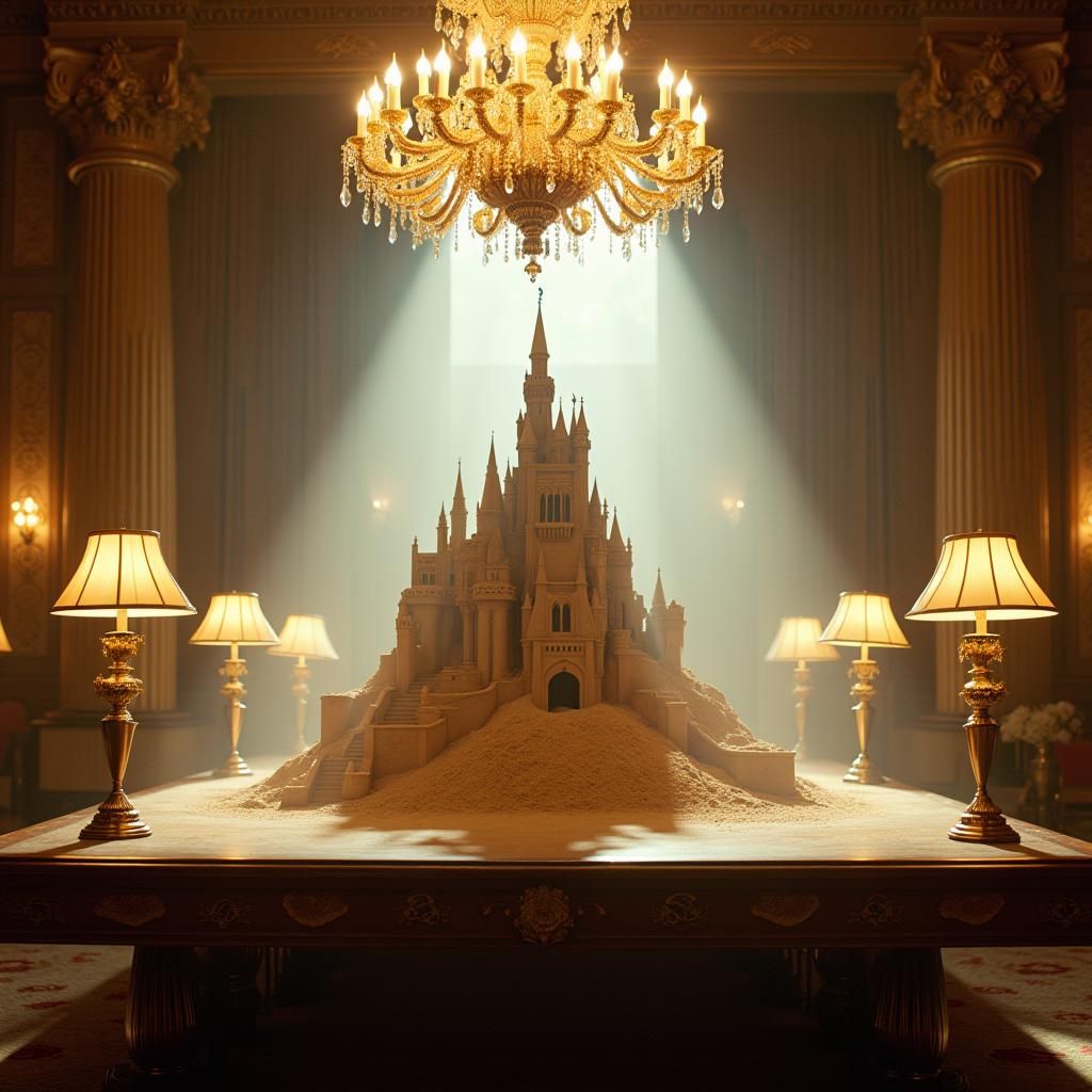 Majestic Sand Castle in Opulent Mansion Interior