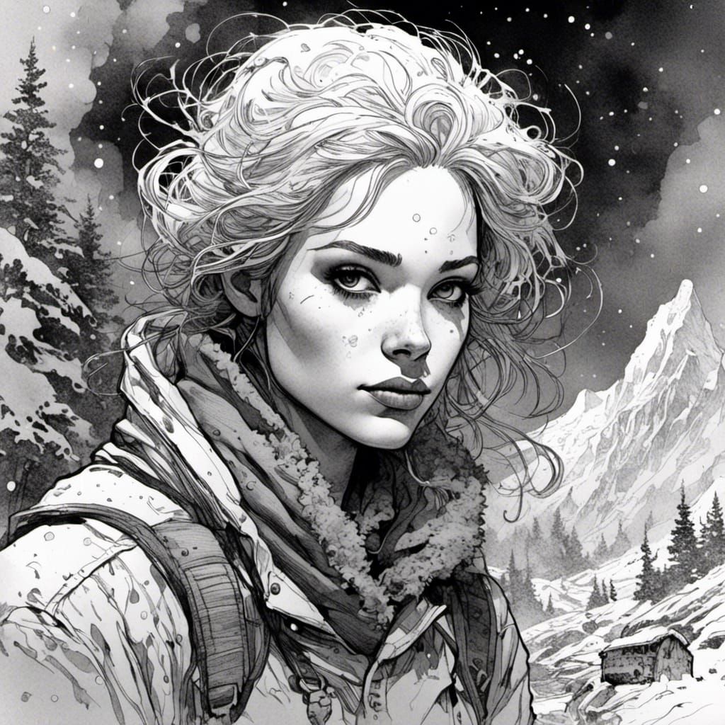 <lora:Axis Comix:1.0> Line art sketch portrait, hatching shading, heavy lines, ink bleed (scribbled lines with black ink...