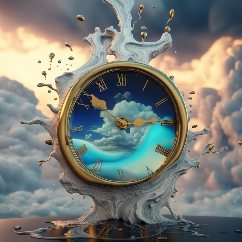 Melting Clock in Storm: A Surreal 3D Fantasy