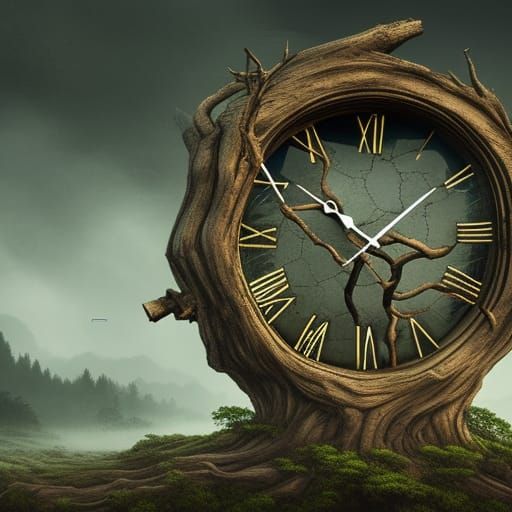 Dead Tree Clock Concept Art in 8k