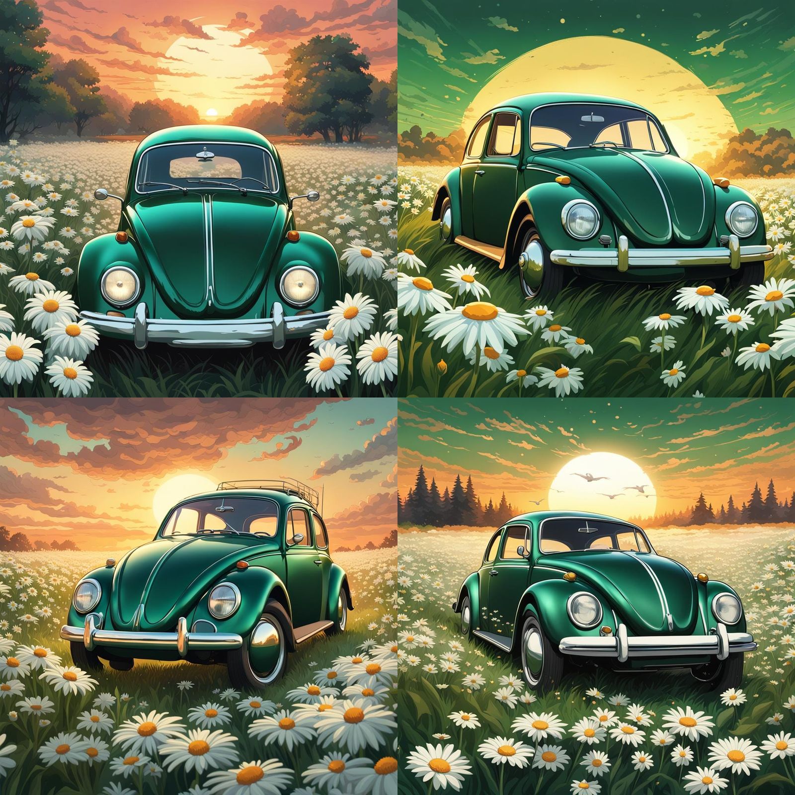 Guinea Pig Drives a VW Beetle at Sunset