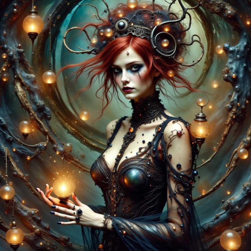 Fiery Haired Fairy Witch Conducting Seance