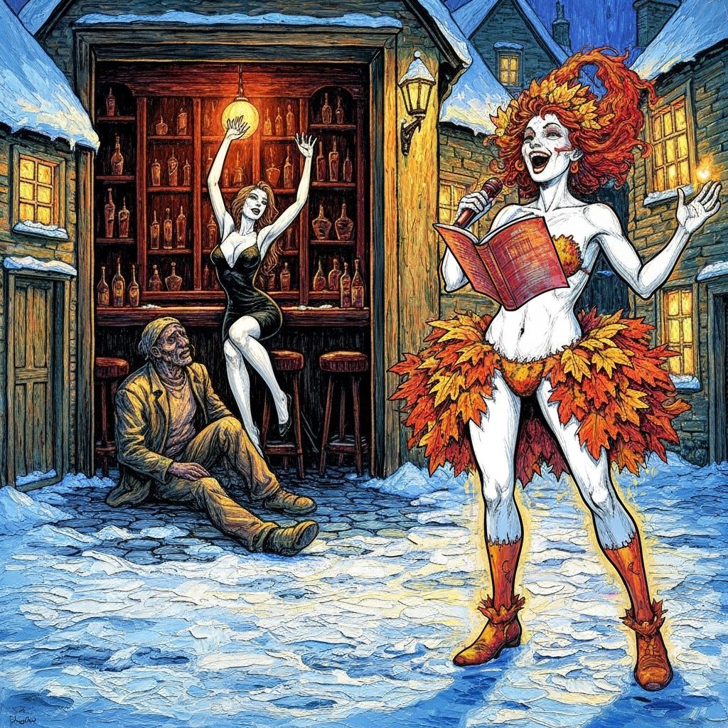 Whimsical Carol Singer in Autumn Costume with Contrasting Ba...