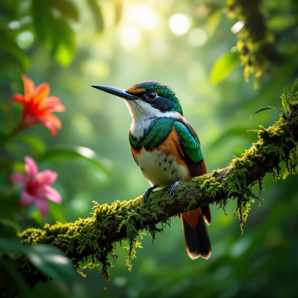 Rufous-Tailed Jacamar in Dappled Jungle Light