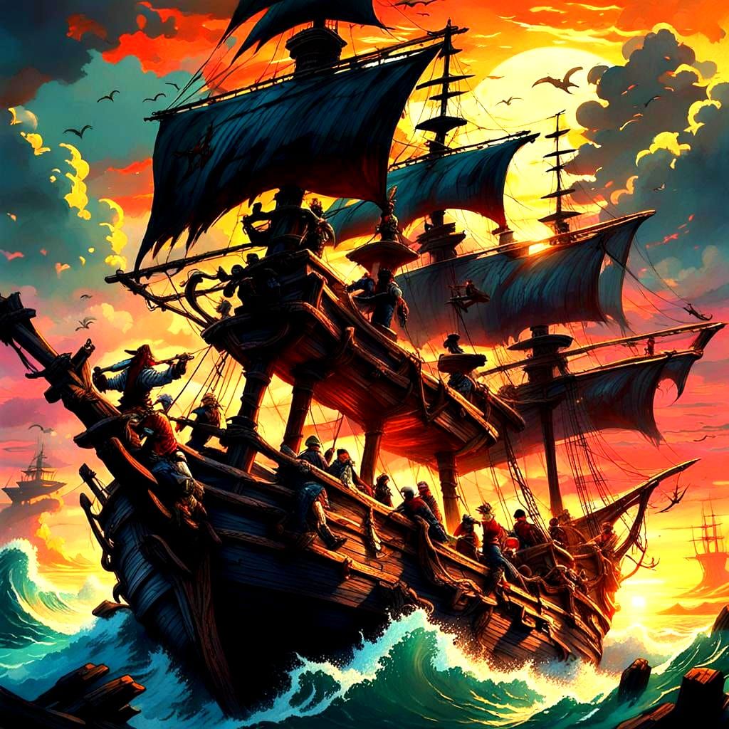 Pirate Duel on Crow's Nest at Sunset