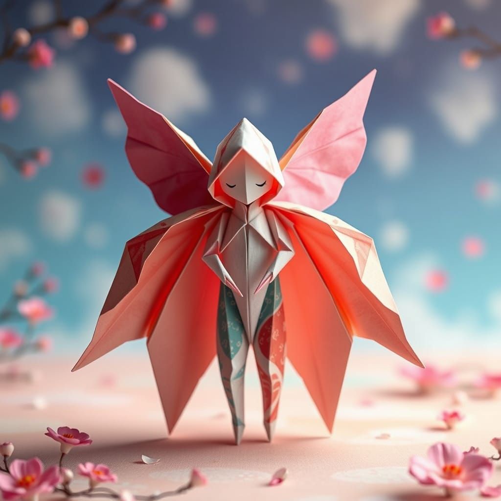 Dreamlike Origami Figure in Vibrant Colors