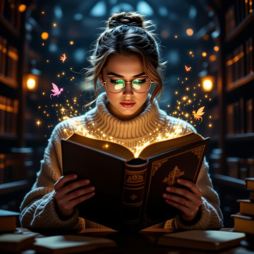 Magical Library Scene in Digital Art Style