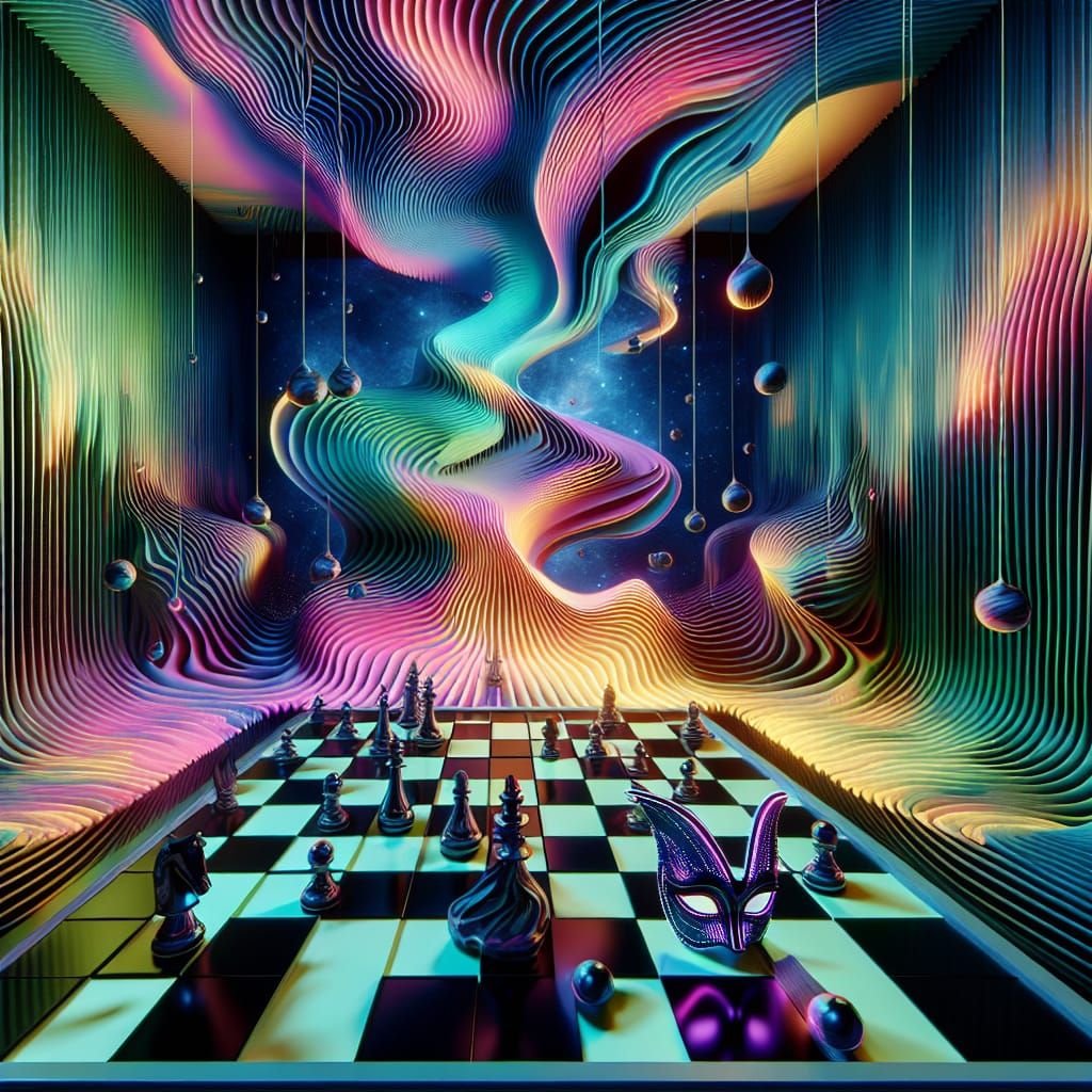 Neon Chessboard Dreamscape in Abstract 3D Space