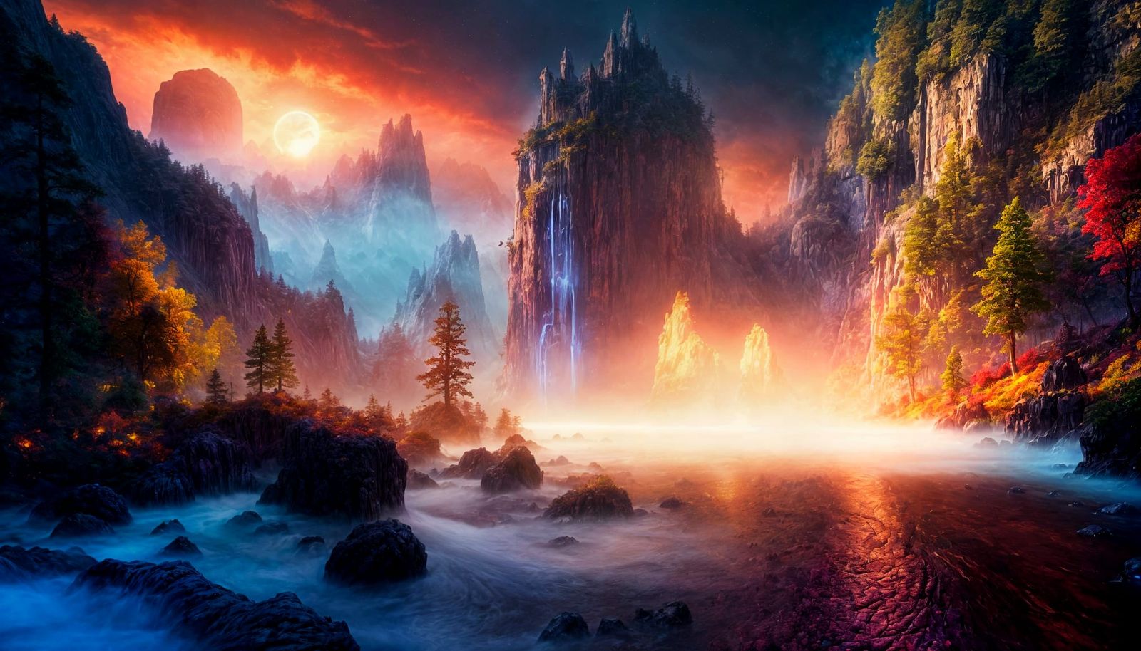 Magical Night Landscape with Nebula, Matte Painting