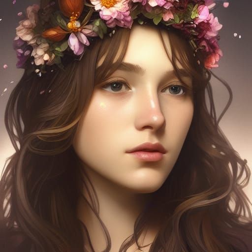 Woman with Flower Crown: Hyperdetailed Portrait