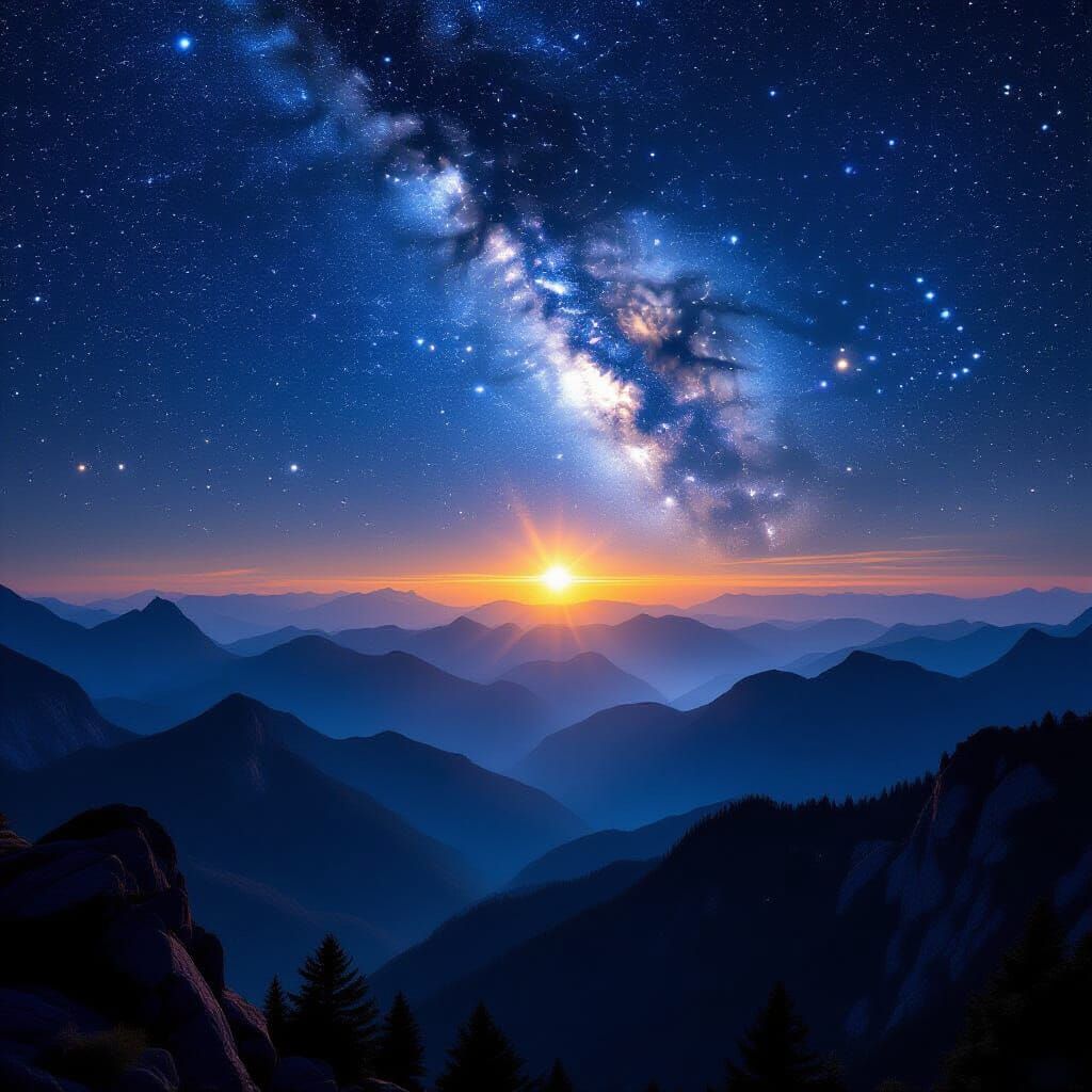 Mountainous Horizon Under Starry Sci-Fi Sky