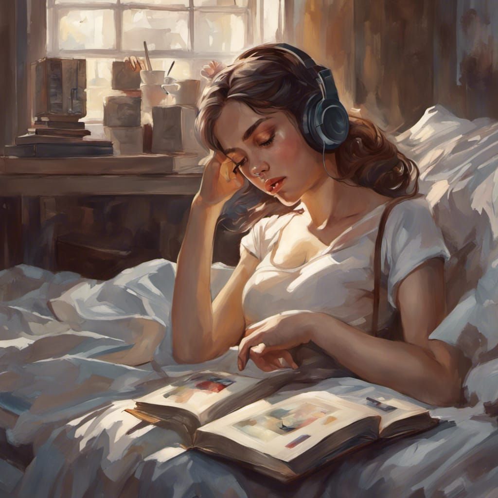 Melancholy Teenage Girl Reading: Hyperdetailed Portrait