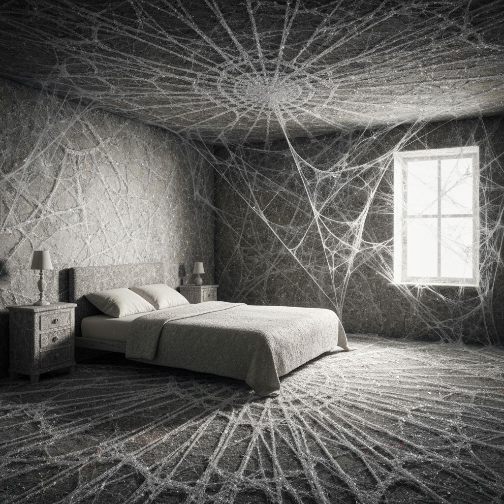 Surreal Bedroom Crafted From Spiderwebs in 8K Photography