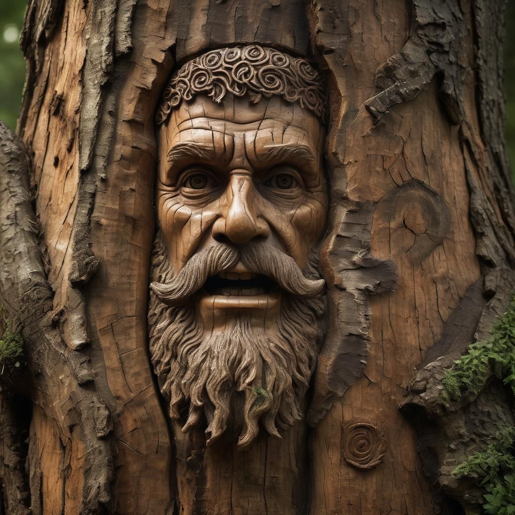 Macro Photo: Ancient Oak Tree Reveals Bearded Man