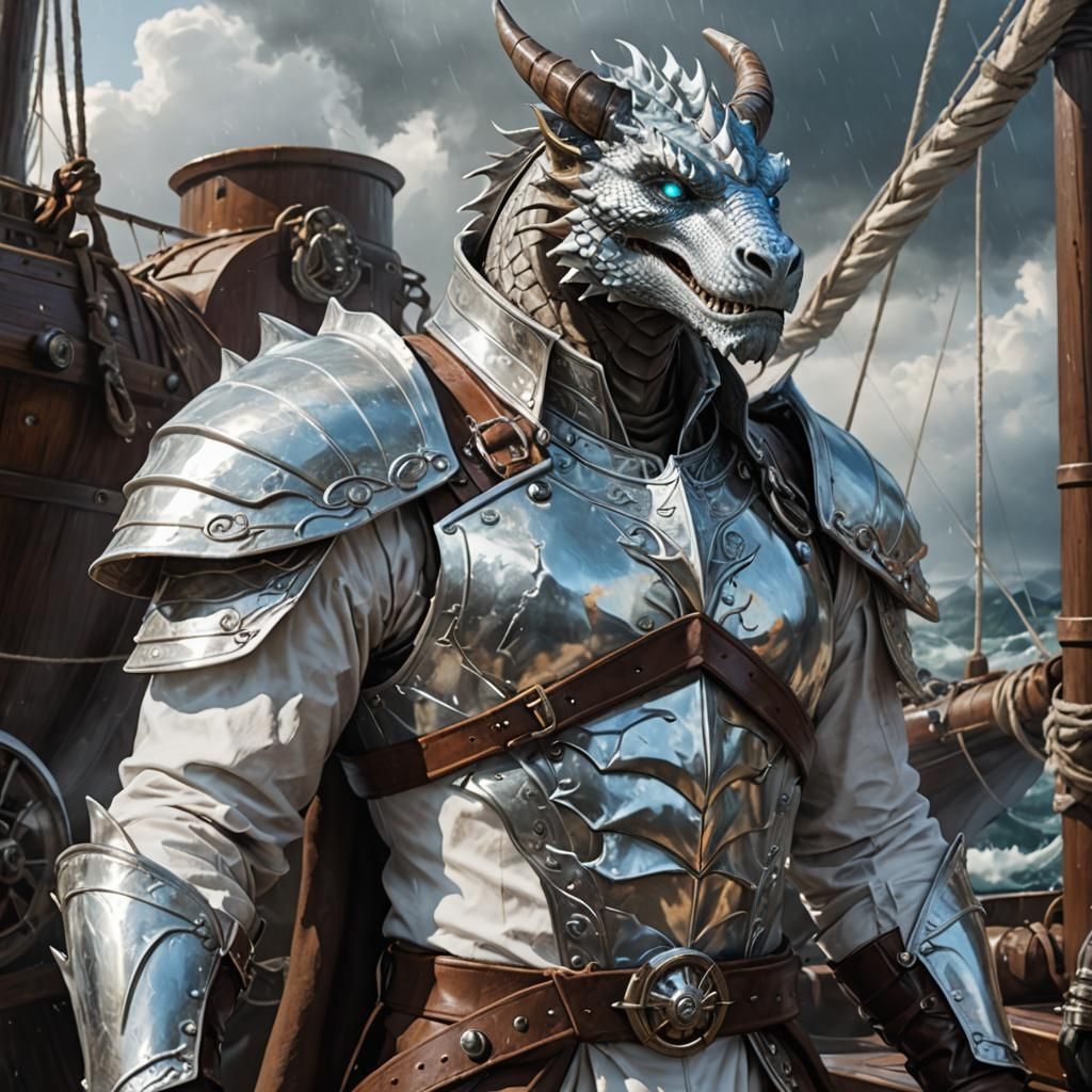 Dragonborn Aboard Ship in Anime Style