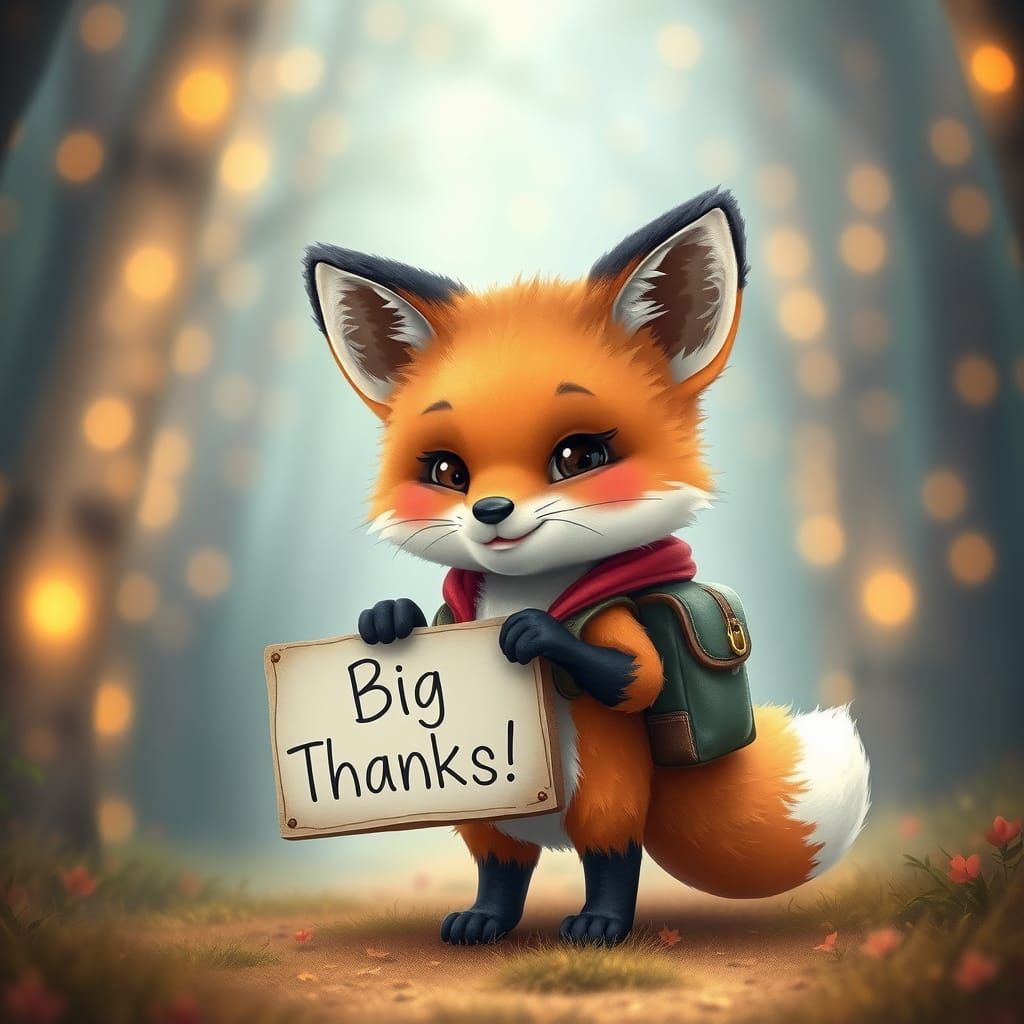 Fox Kit Thanks You: Dreamy Forest Art
