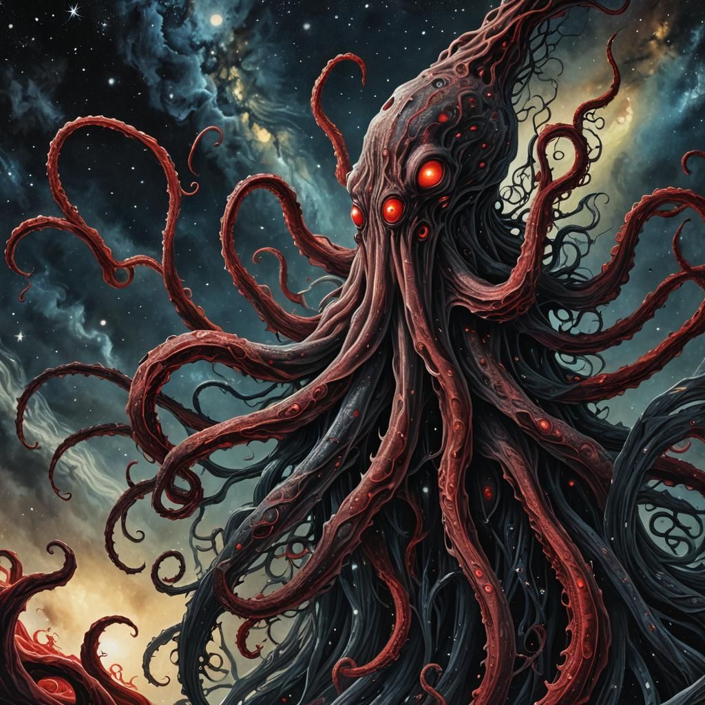 Cosmic Horror Entity Warps Space in Dark Fantasy Style