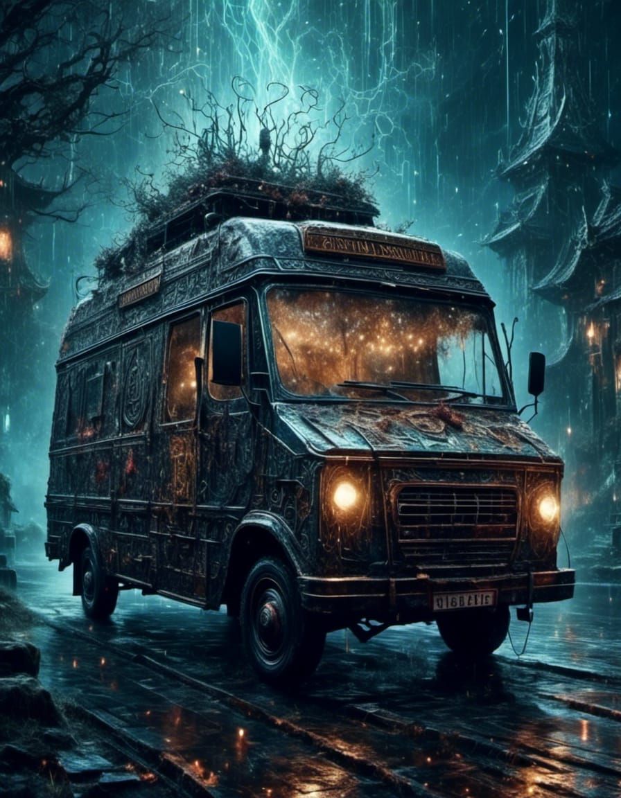 Terrified Courier in a Van, Realistic Style