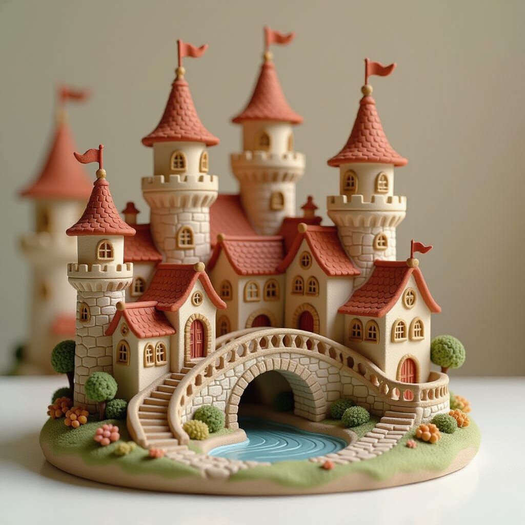 Miniature Clay Fantasy Village Architecture