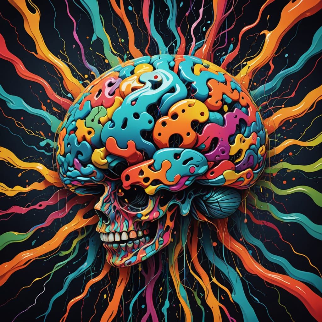 Surreal Brain Chaos Melting Colors Abstract Art