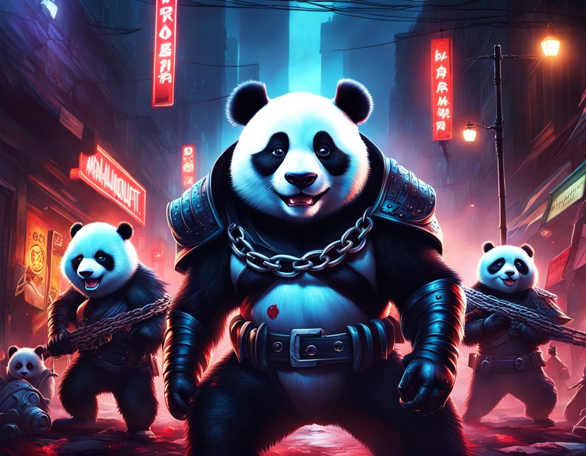 Evil Panda Supervillain in Dark City Ambience