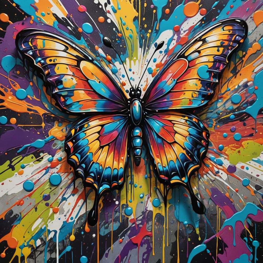 Psychedelic Butterfly Graffiti Art in Polychromatic Colors