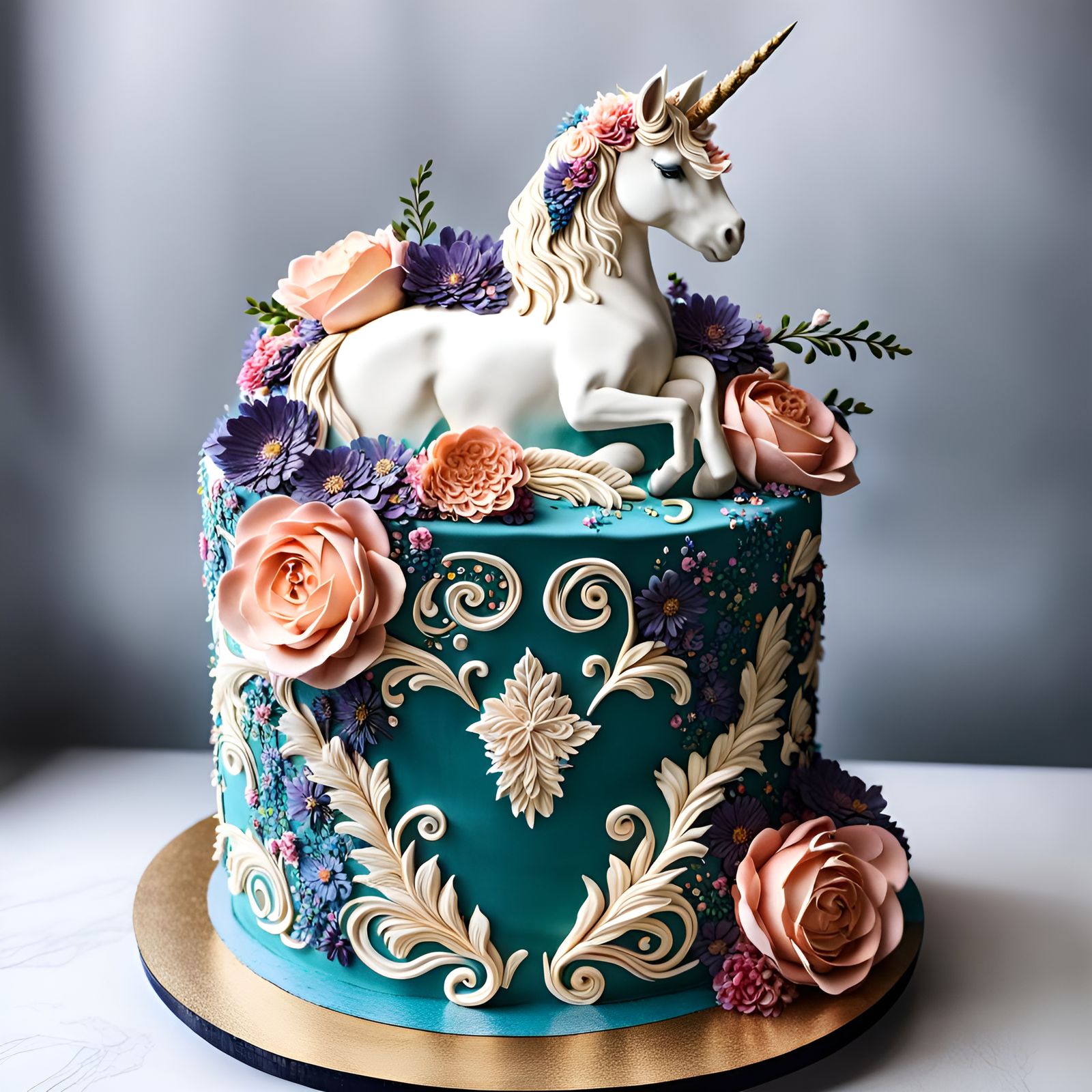 Whimsical Unicorn Cake Blooms with Delicate Floral Beauty