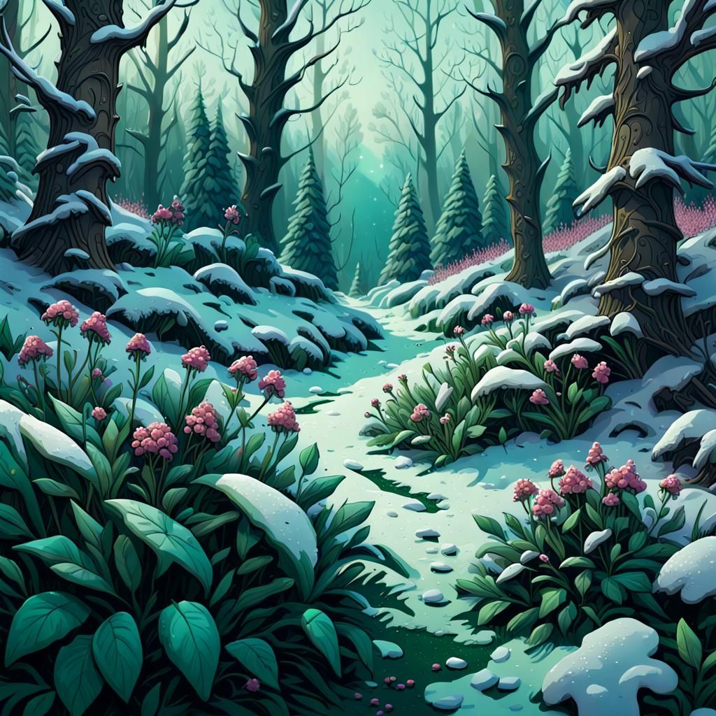 Vibrant Pop Graphic Art of Winter Flowers