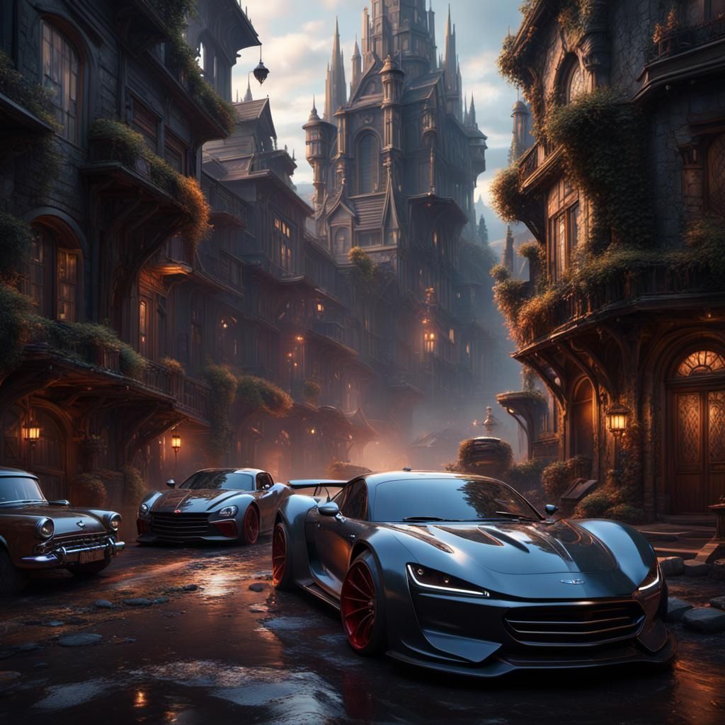 Detailed Matte Painting of Cars in Fantasy Style